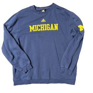 VINTAGE Michigan Wolverines Sweatshirt Mens XL Navy Crewneck Sleeve Logo Adidas